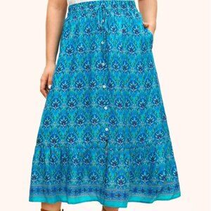 BloomChic Plus Size Skirt / Boho Print Elastic Waist Button Detail Skirt